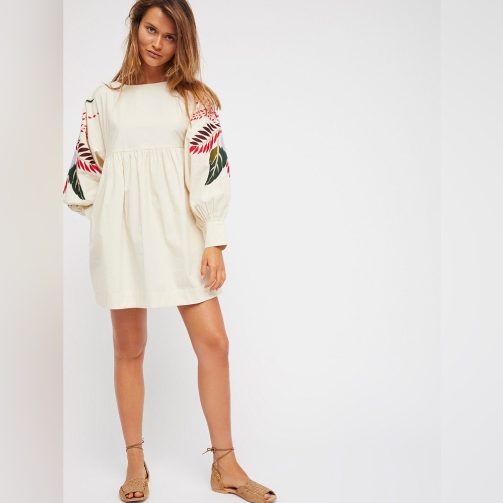Free People Ivory Mini Dress with Vibrant Embroidery